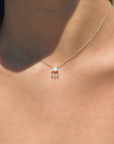 14K Yellow Gold Ethiopian Opal & Diamond Marquise Charm Necklace on model- Camille Jewelry
