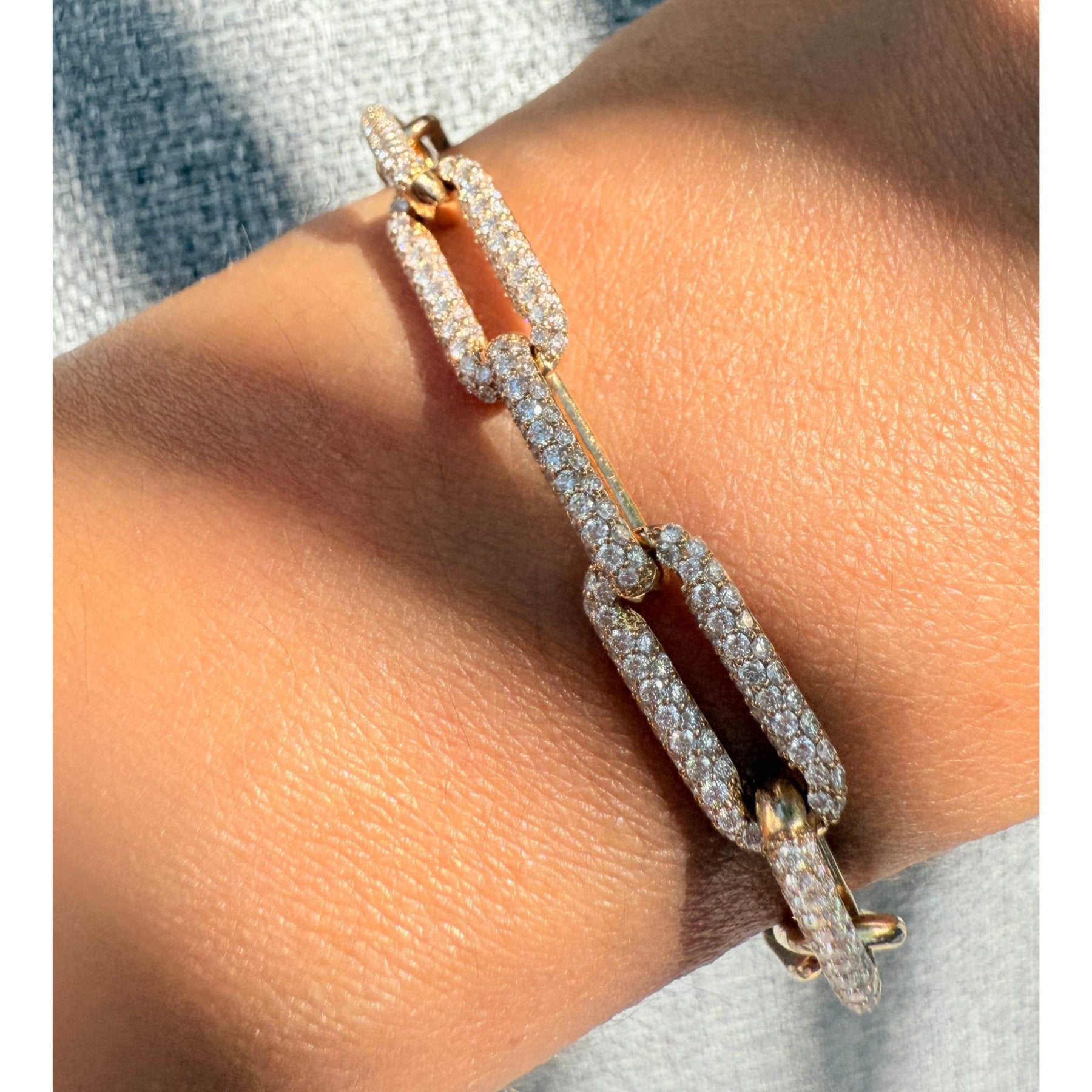 Gold Paperclip Bracelet – 14K Yellow Gold with 1.5 CTW Lab - Grown Diamonds, 7" - Camille Jewelry