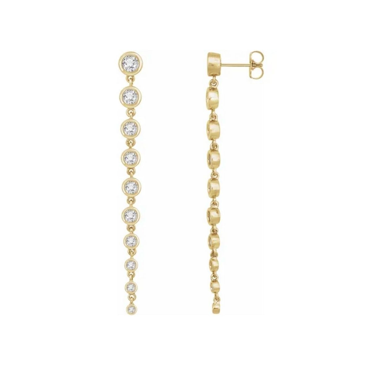 Graduated Diamond Dangle Earrings in 14K Yellow Gold On White background - Camille Jewelry