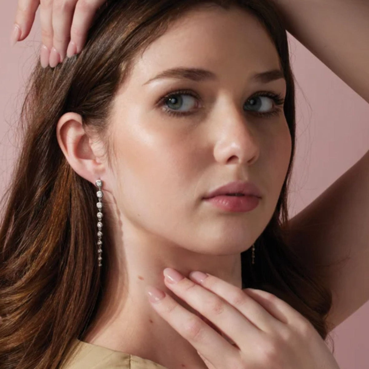 Gold Round Long Diamond Earrings – Timeless Brilliance in Motion - Camille Jewelry