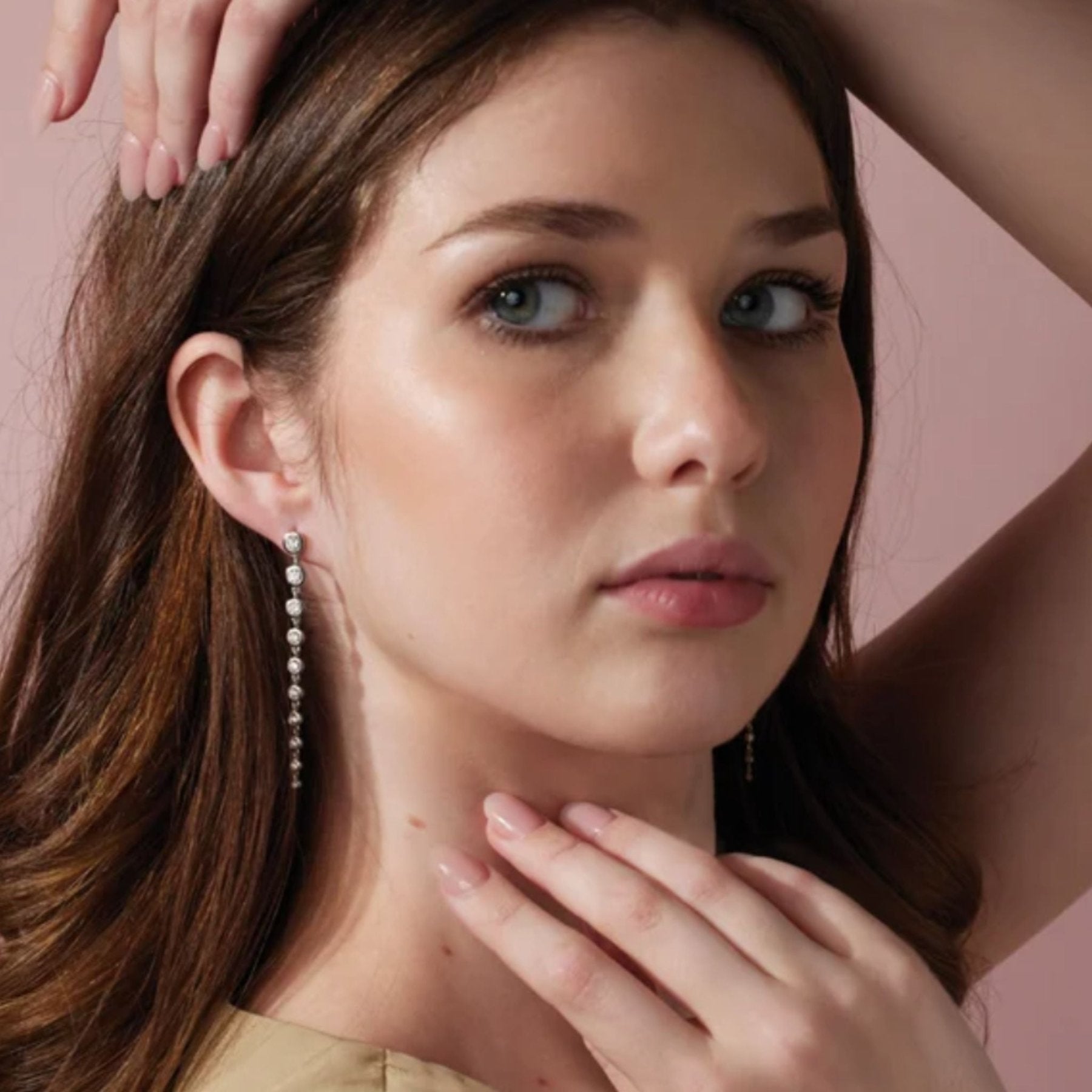 Gold Round Long Diamond Earrings – Timeless Brilliance in Motion - Camille Jewelry