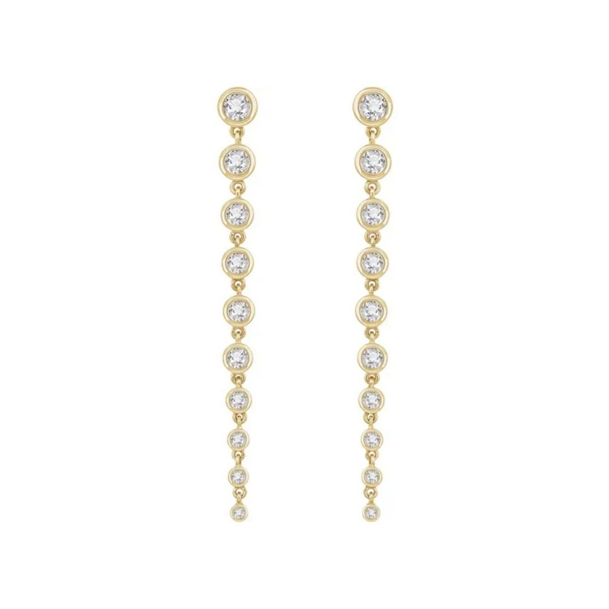 Graduated Diamond Dangle Earrings in 14K Yellow Gold On White background - Camille Jewelry