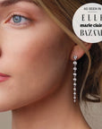 Graduated Dangle Long Diamond Earrings in 14K Yellow Gold On Model - Camille Jewelry