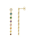 Graduated Rainbow Gemstone Dangle Earrings in 14K gold on a white background- Camille Jewelry