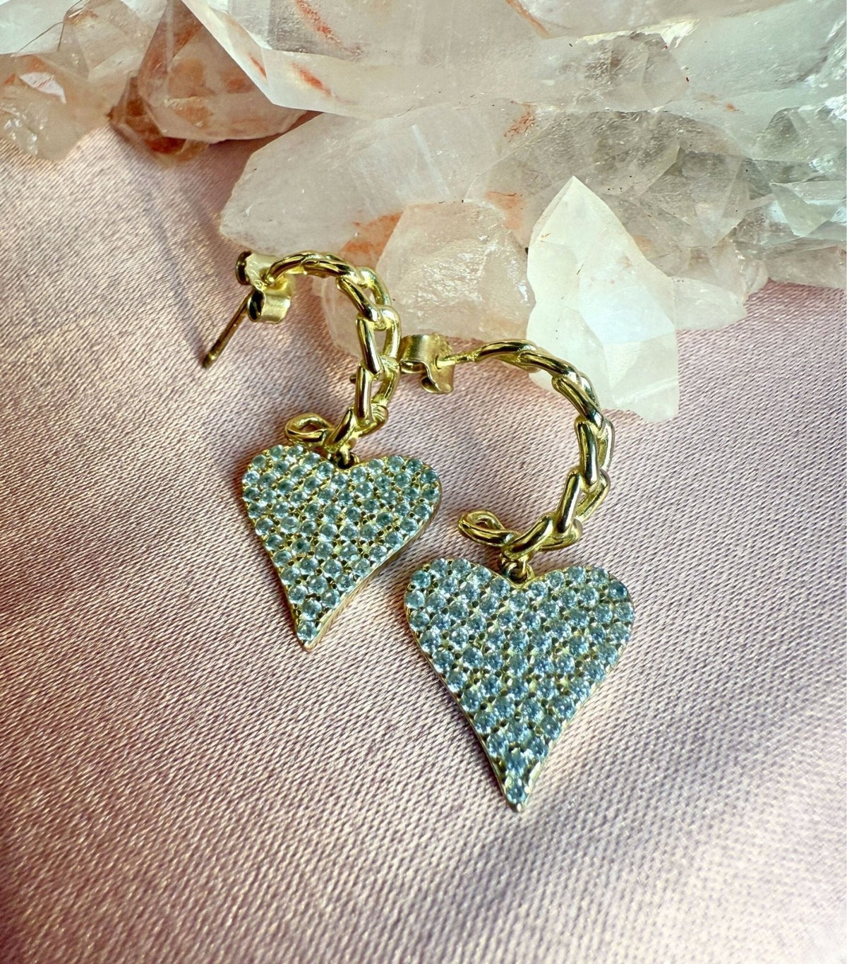 Heart Earrings Gold Hoops | Glitz Dangle Huggie Earrings - Camille Jewelry