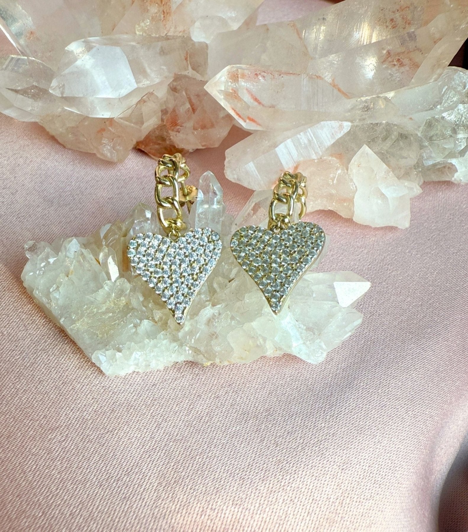 Heart Earrings Gold Hoops | Glitz Dangle Huggie Earrings - Camille Jewelry
