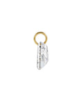 Mini personalized letter pendant necklace in 14K gold filled with engraved initial and diamond accent in side view by Camille Jewelry.