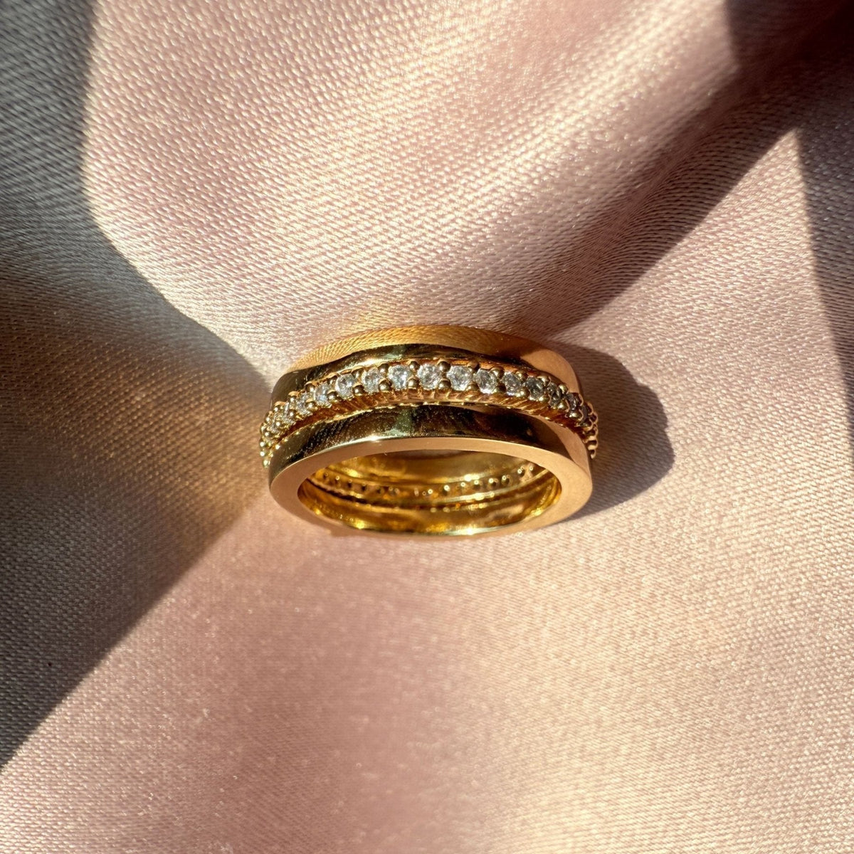 Insert Ring | Convertible Pavé Gold-Plated Band – Stackable Classic - Camille Jewelry