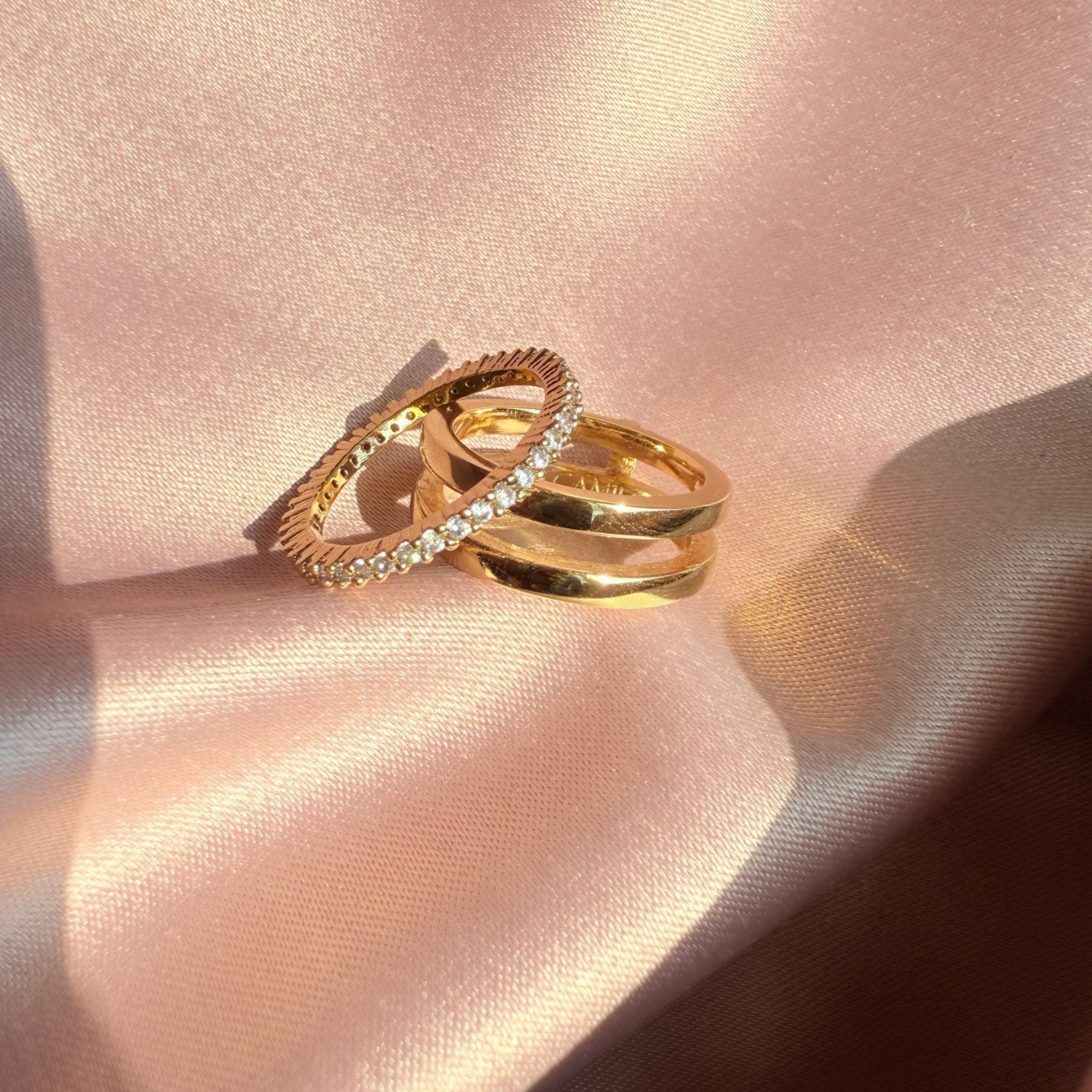 Insert Ring | Convertible Pavé Gold - Plated Band – Stackable Classic - Camille Jewelry