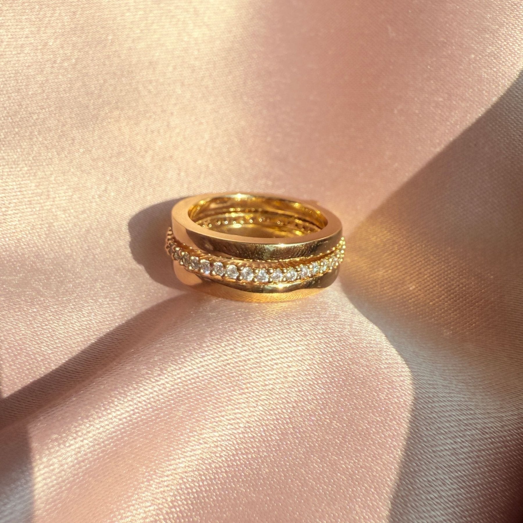 Insert Ring | Convertible Pavé Gold - Plated Band – Stackable Classic - Camille Jewelry