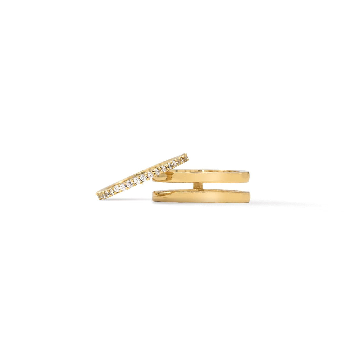 Insert Ring Convertible Pavé Gold-Plated Band on a white background by Camille Jewelry