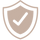 A minimalist beige and white shield icon with a check mark inside, trust badge for Camille Jewelry