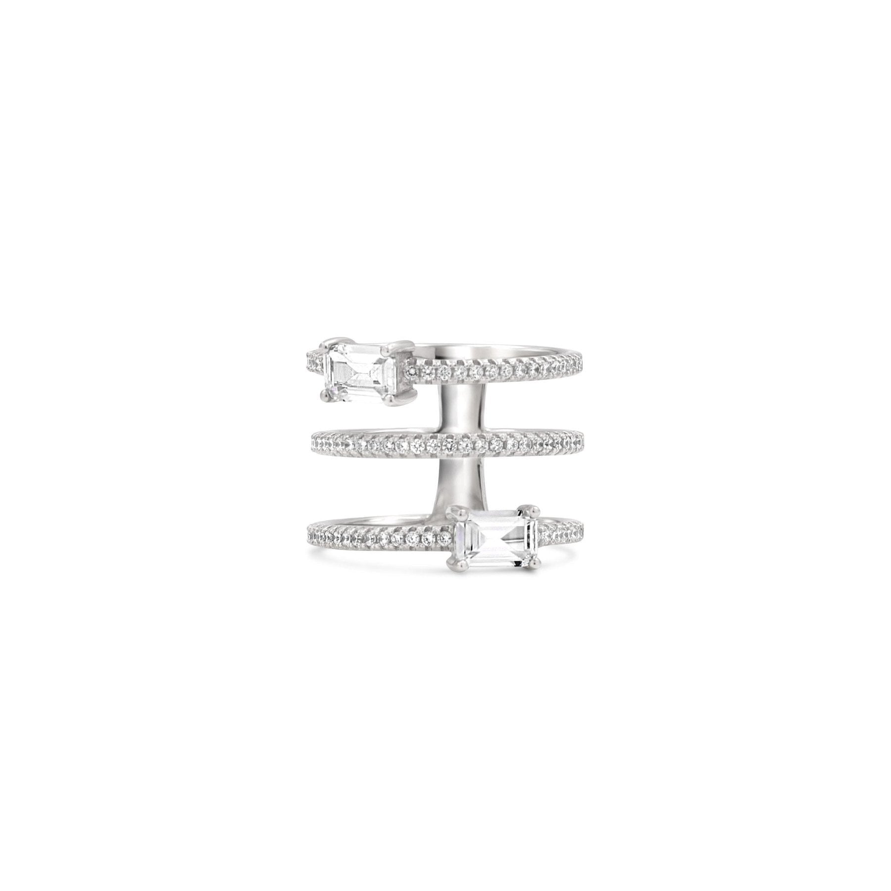Layered Silver Baguette Ring Band – Pavé Statement Jewelry - Camille Jewelry