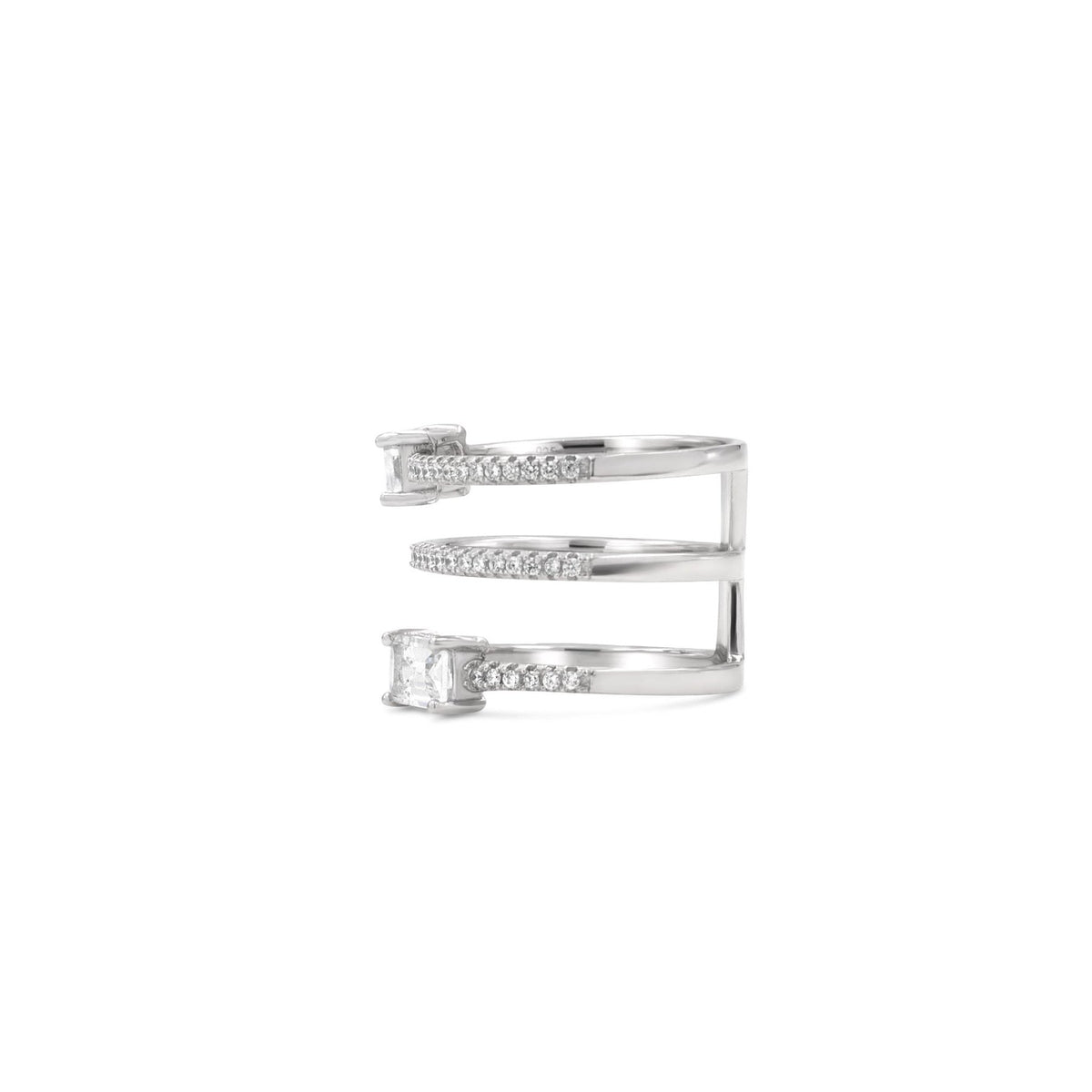 Layered Silver Baguette Ring Band – Pavé Statement Jewelry - Camille Jewelry