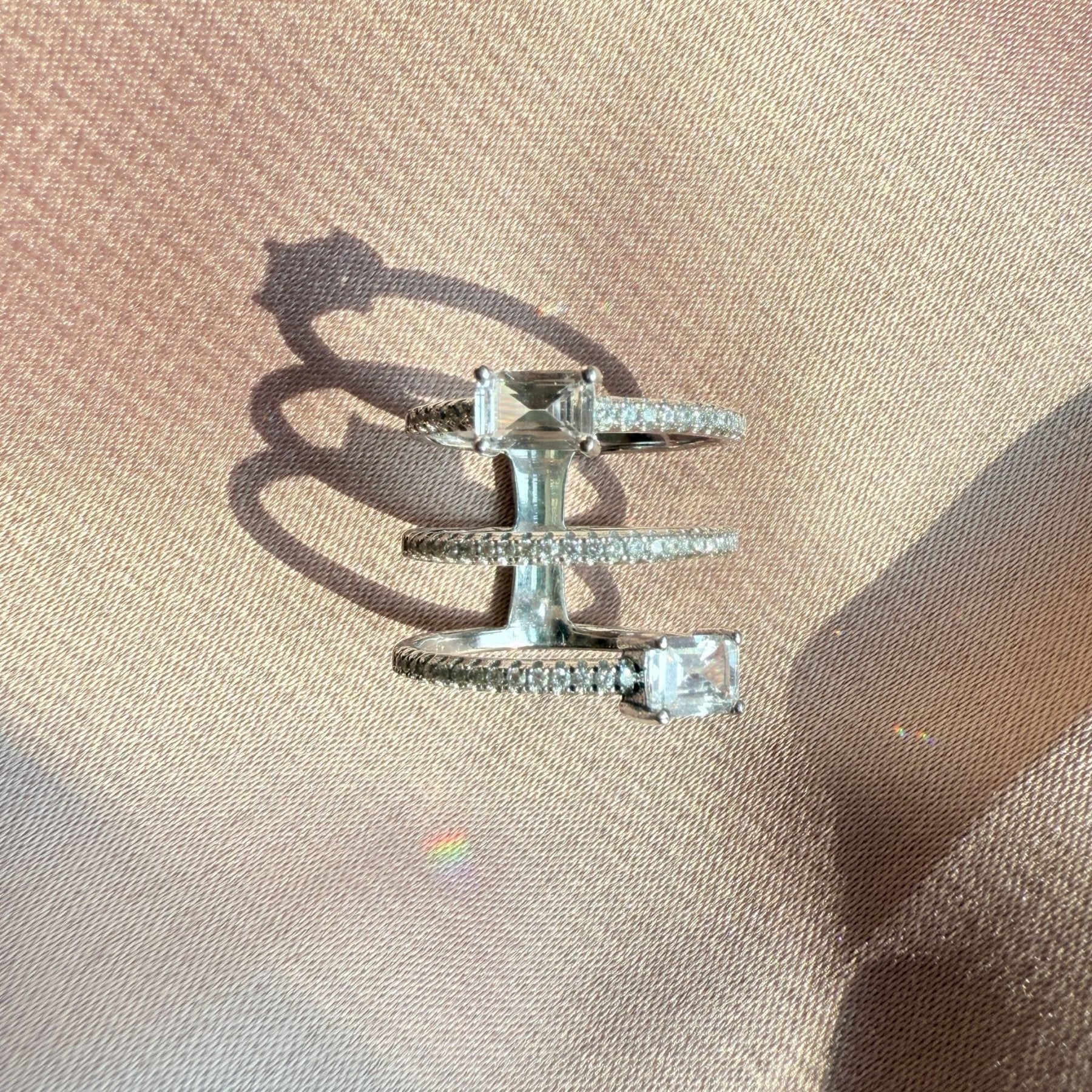 Layered Silver Baguette Ring Band – Pavé Statement Jewelry - Camille Jewelry