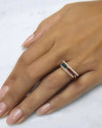 Womans' hand modeling Tourmaline Gemstone & Diamond Bar Ring - Camille Jewelry