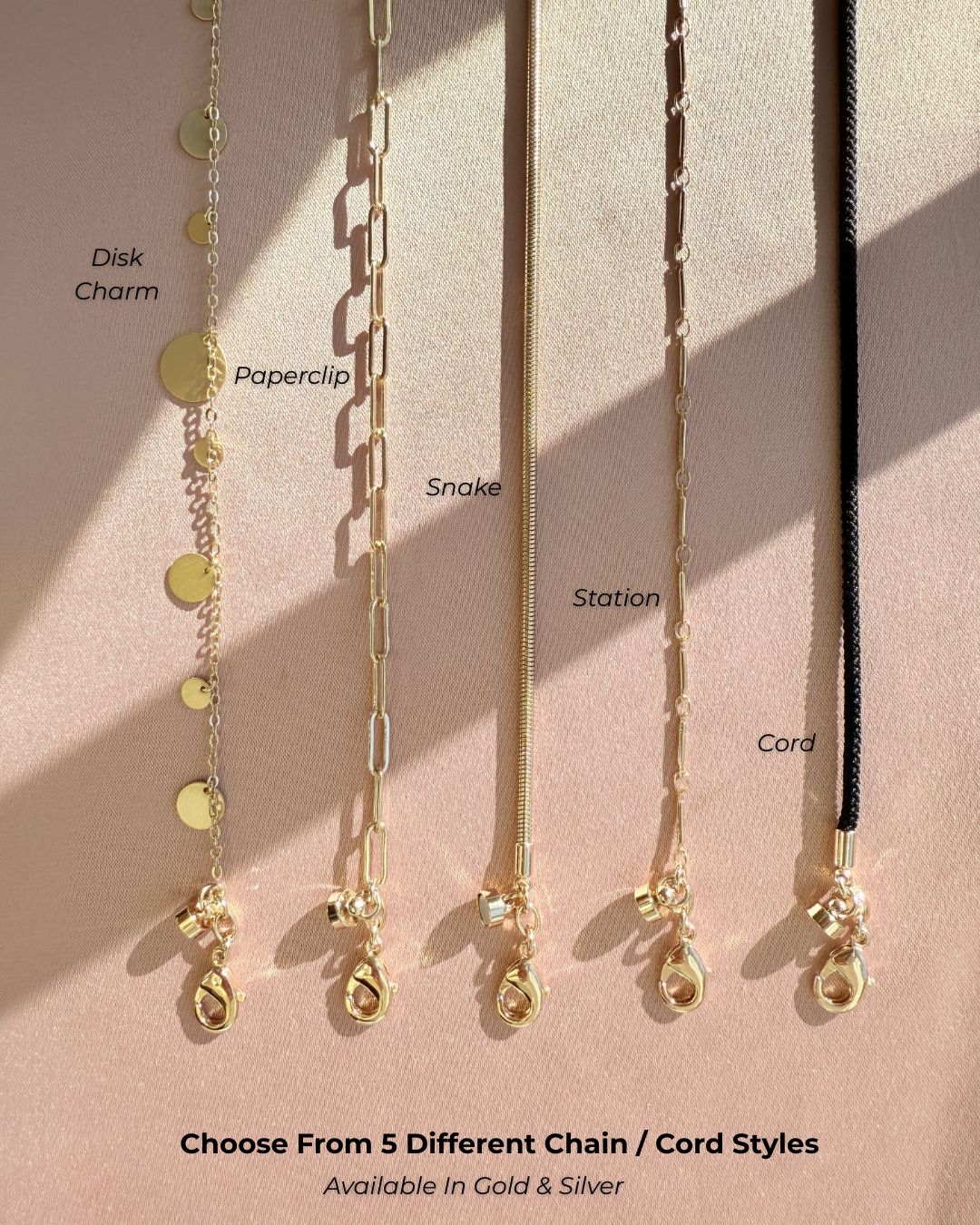 Magnetic Necklace in chain and cord lanyard styles in gold plating - Camille Jewelry