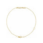 14K yellow gold petite script Mama Bracelet on a white background Camille Jewelry
