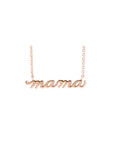 14K rose gold script Mama plate on a delicate chain on white background white | Camille Jewelry