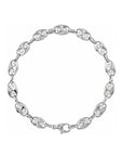 14K white Gold mariner bracelet with diamonds on a white background by Camille Jewelry. 