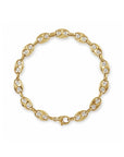 14K yellow Gold mariner bracelet with diamonds on a white background by Camille Jewelry. 