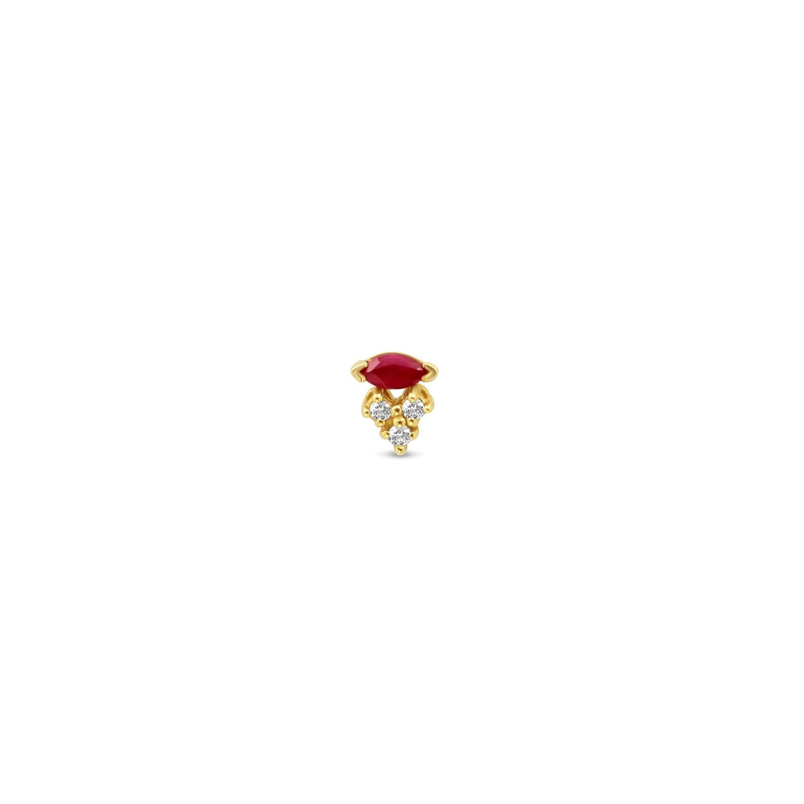 Marquise Diamond Stud Earring– Ruby or Sapphire with Diamond Accents - Camille Jewelry