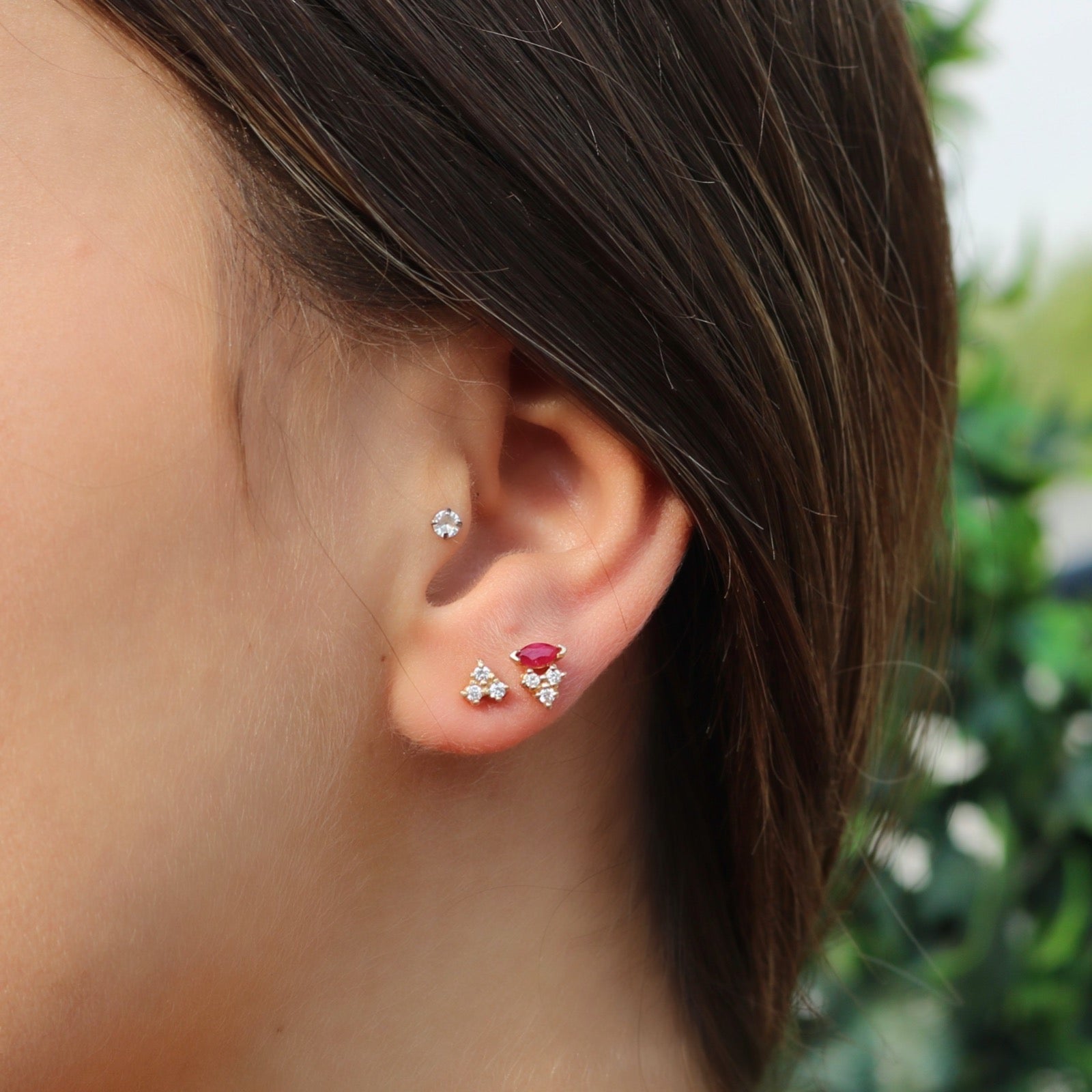 Marquise Diamond Stud Earring– Ruby or Sapphire with Diamond Accents - Camille Jewelry
