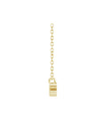 Side view in 14K yellow gold script nameplate Mimi Necklace on white background.- Camille Jewelry