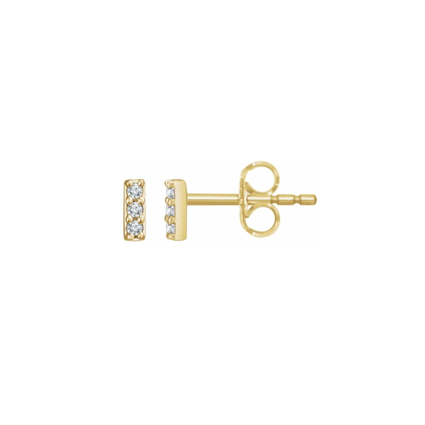 Mini Diamond Bar Stud Earrings in 14K Gold with Lab Created Diamonds - Camille Jewelry