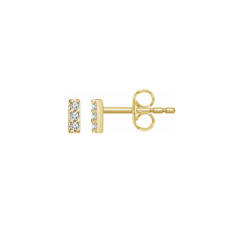Mini diamond bar stud earrings in 14K gold, a first solid gold jewelry gift for a daughter by Camille Jewelry