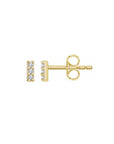 Mini diamond bar stud earrings in 14K yellow gold on a white background by Camille Jewelry.