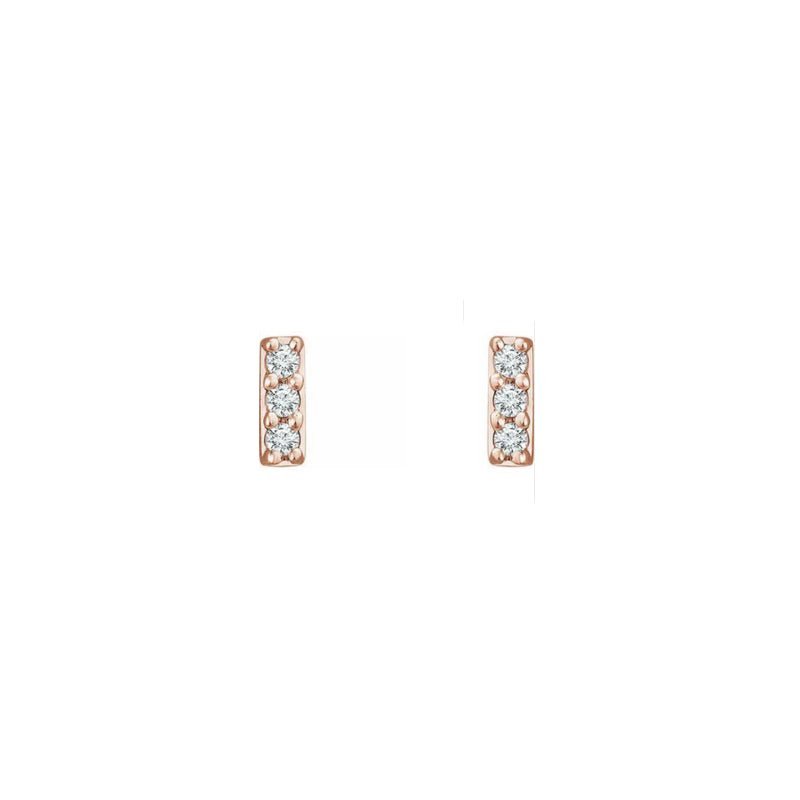 14K Rose Gold Small Pave Diamond Bar Stud Earrings - Camille Jewelry
