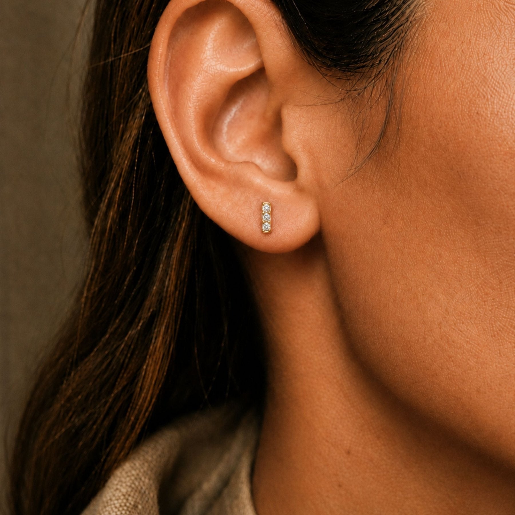 Mini Diamond Bar Stud Earrings in 14K Gold with Lab Created Diamonds - Camille Jewelry