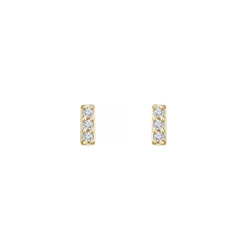 Mini 14K Yellow Gold  Pave Diamond Bar Stud Earrings on a white background - Camille Jewelry