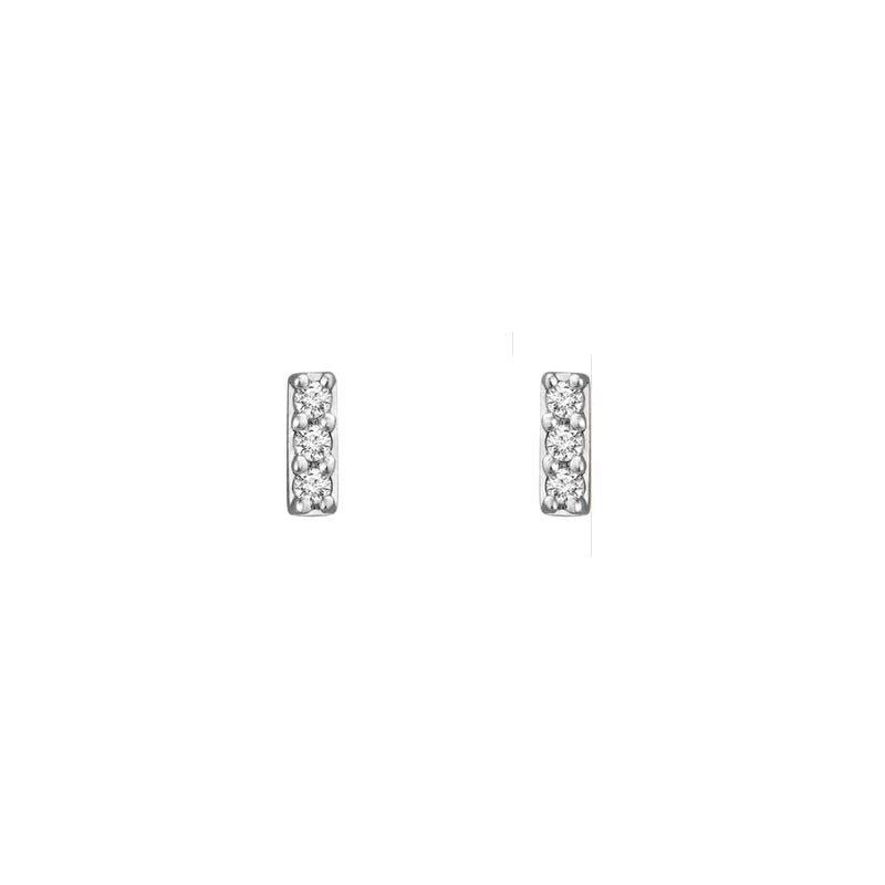 14K white gold Small Diamond Bar Stud Earrings on a white background - Camille Jewelry