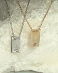 14K gold filled and silver Mini Plaque Personalized Necklace on a marble background - Camille Jewelry