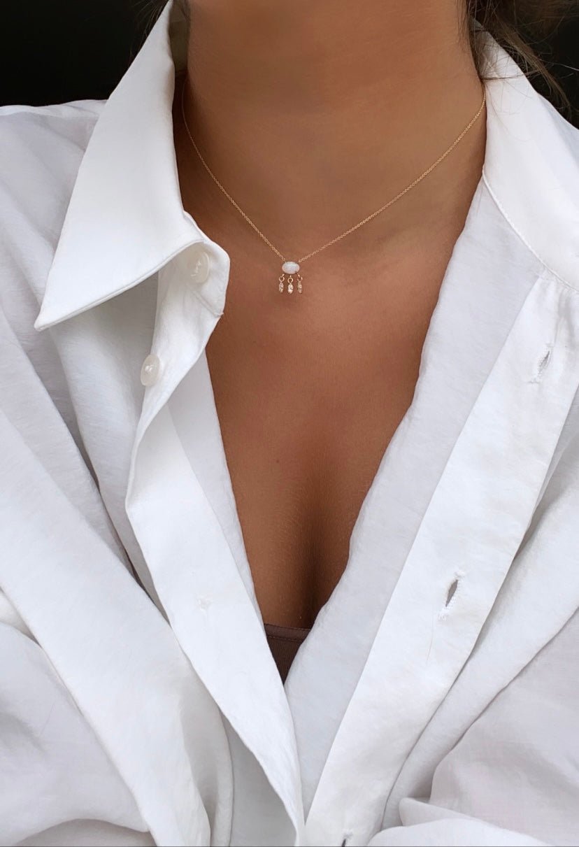 Opal & Diamond Charm Necklace - Camille Jewelry