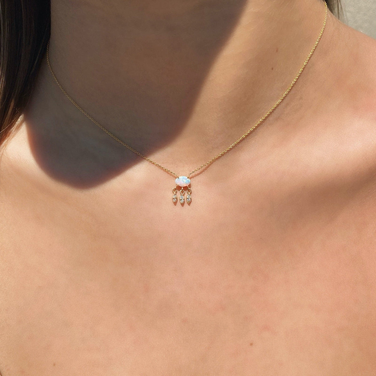 Opal & Diamond Charm Necklace - Camille Jewelry