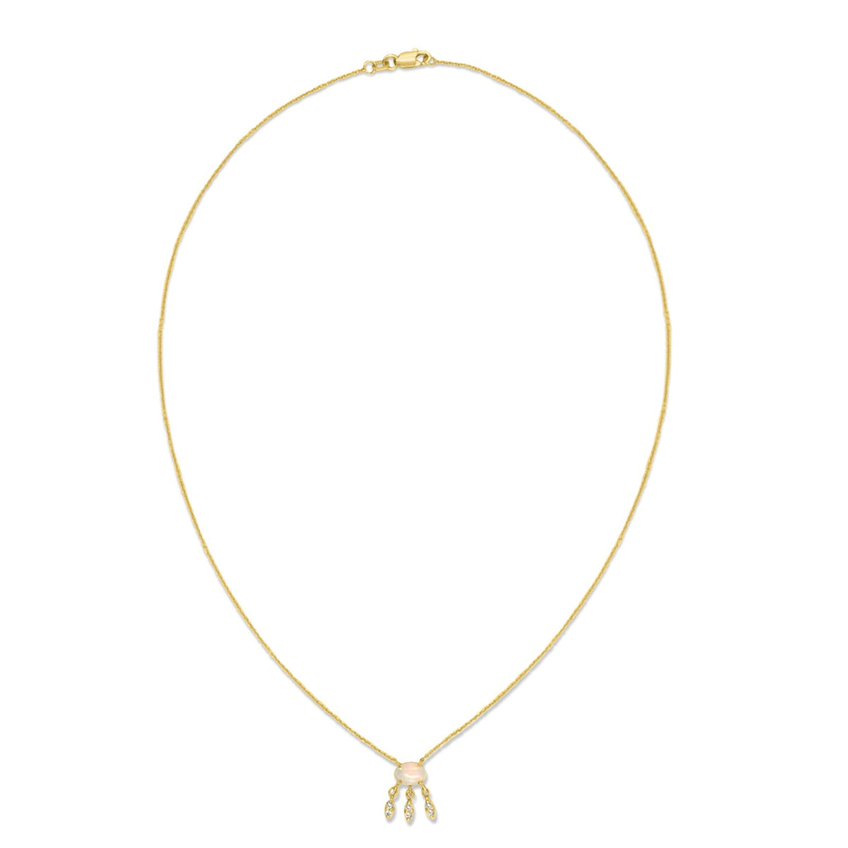 14K Yellow Gold Opal &amp; Diamond Charm Necklace On White Background- Camille Jewelry