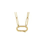 Oval charm holder necklace in 14K yellow gold with a hinged oval pendant on a white background by Camille Jewelry