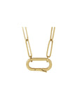 Oval charm holder necklace in 14K yellow gold with a hinged oval pendant on a white background by Camille Jewelry