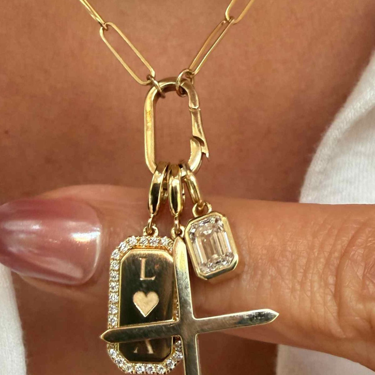 Oval Charm Holder Necklace in Solid 14K Gold - Camille Jewelry