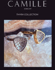 Gold & Silver Trillion Stackable Rings on a display– Concave Pavé Everyday Bands - Camille Jewelry