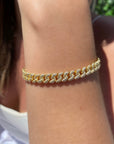 Vermeil Curb Pave Chain Link Bracelet on a models arm- Camille Jewelry