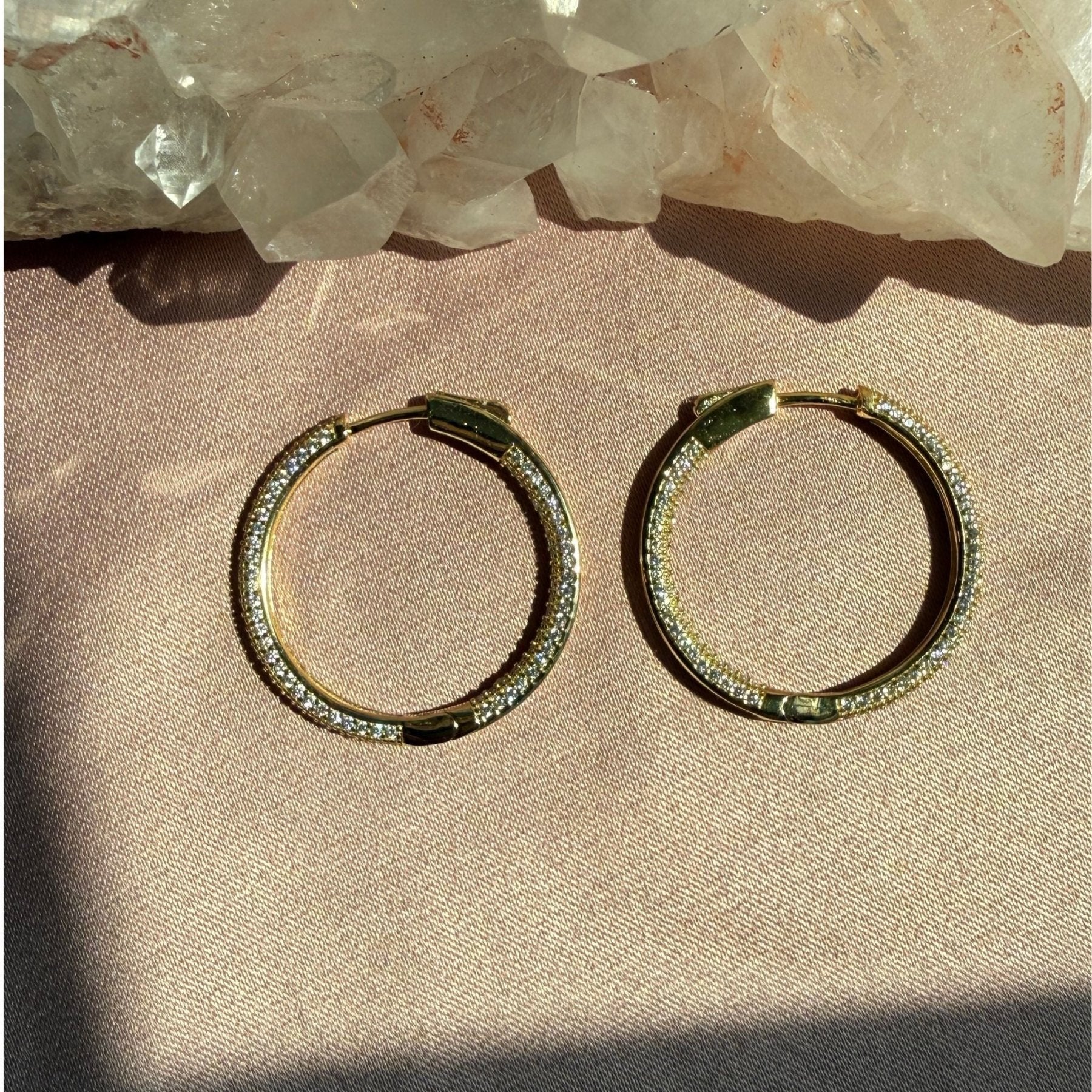 Pavé Hinged Hoop Earrings in Gold Plated and Sterling Silver - Camille Jewelry