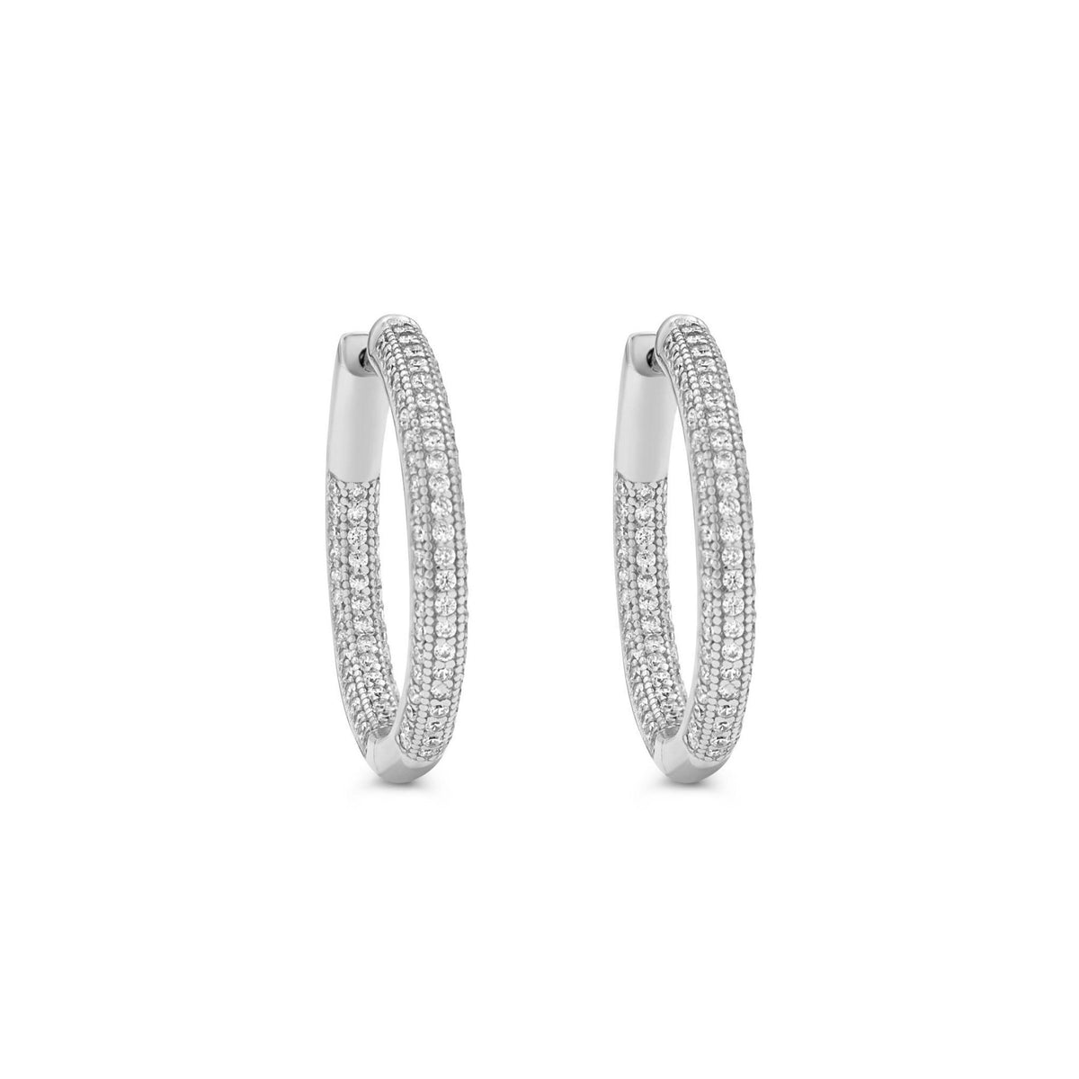 Pavé Hinged Hoop Earrings in Gold Plated and Sterling Silver - Camille Jewelry