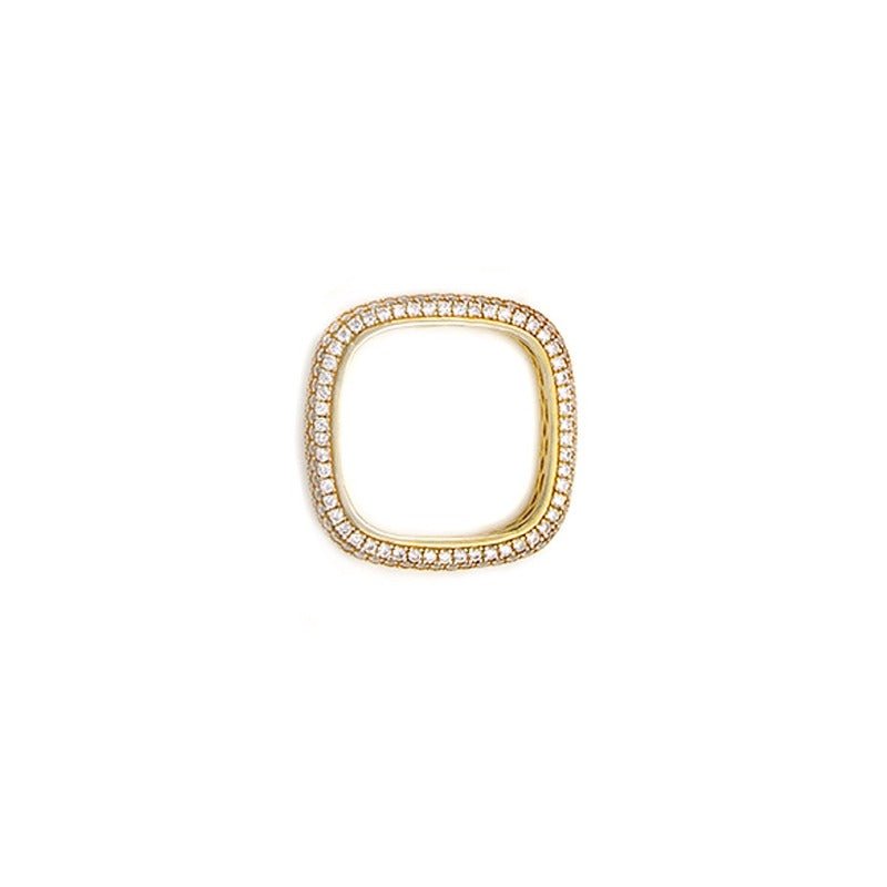 Pavé square ring in 14K gold plated Top View with cubic zirconia on a white background by Camille Jewelry