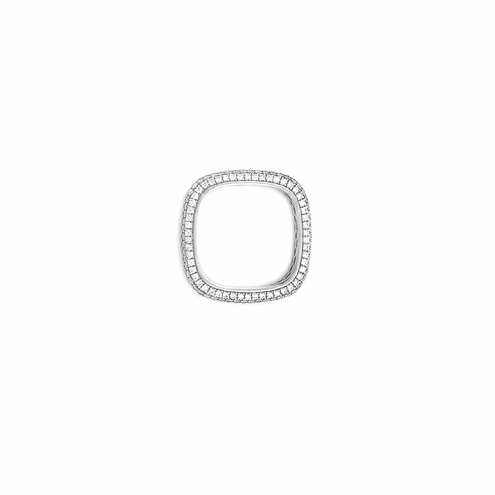 Pavé square ring in Top View sterling silver with cubic zirconia on a white background by Camille Jewelry