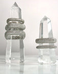 Pavé square ring in 14K gold plated sterling silver with cubic zirconia on a white background stacked by Camille Jewelry