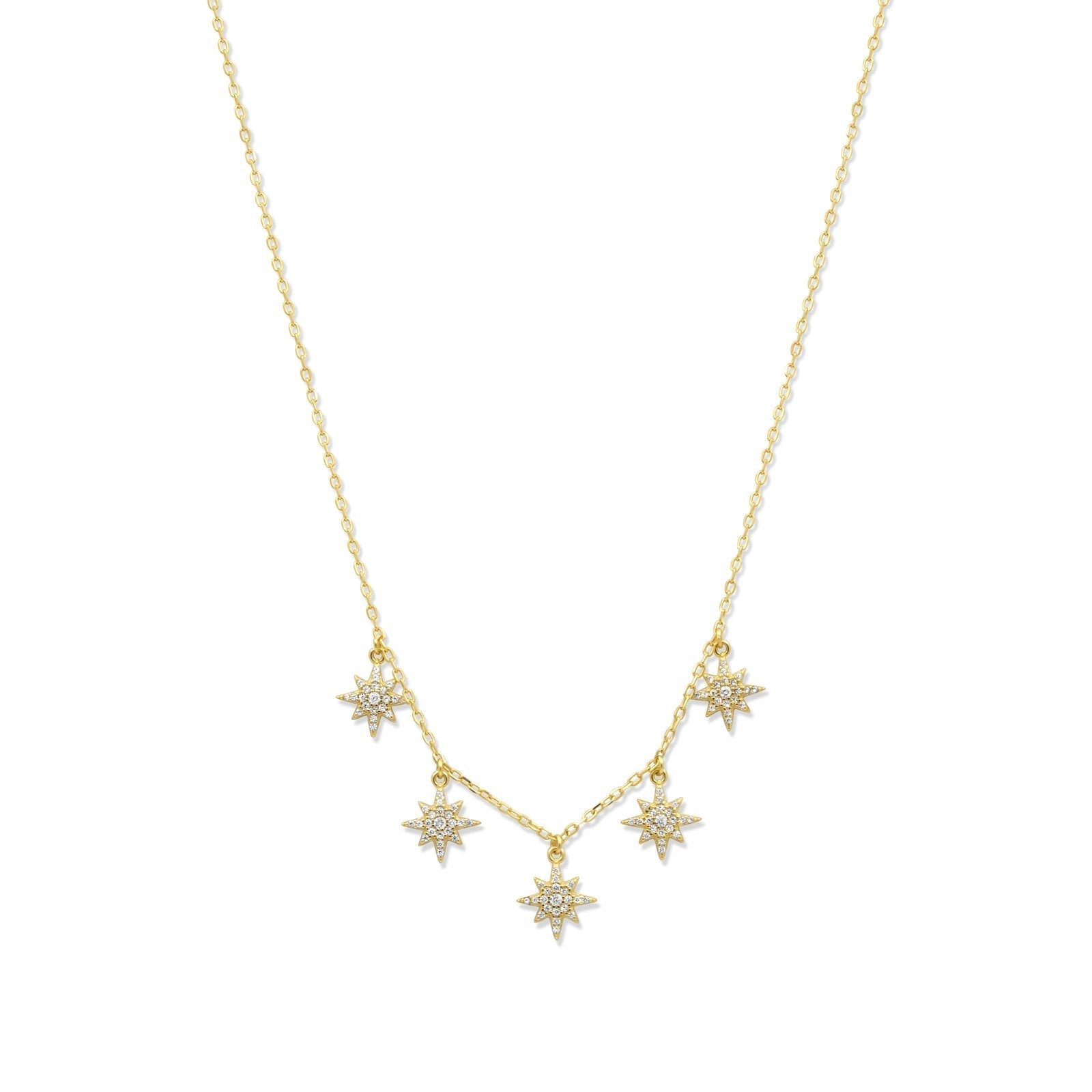 Pave Charm Star Necklace in Gold Plated Sterling Silver on a white background- Camille Jewelry